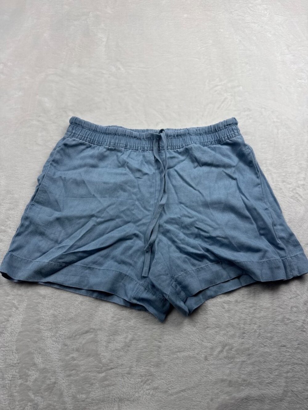 Hilary Radley Womens Light Blue Tencel Drawstring Shorts S Elastic Waist Pockets